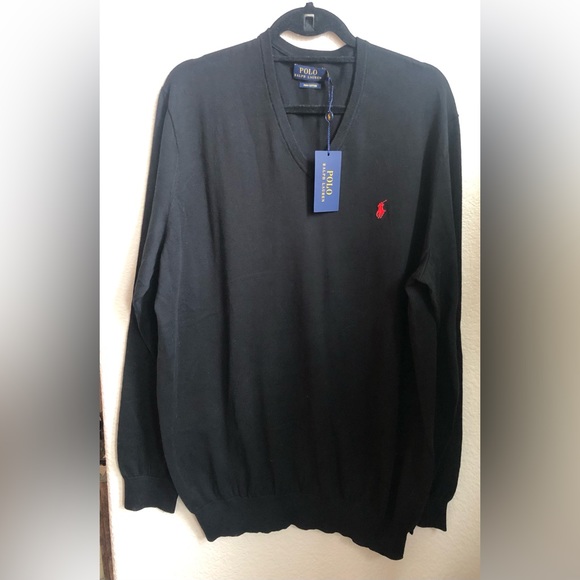 NWT Black Ralph Lauren Cotton V-neck long sleeve sweater